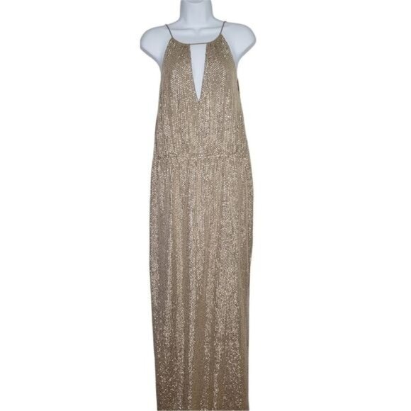 TESSORA Nude Sequin Keyhole Maxi Dress - Picture 14 of 16